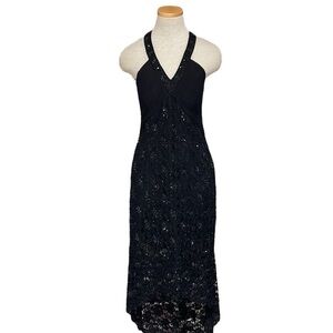 SEAN Collection Dress Black Beaded Cocktail Evening Gown Halter Size Small
